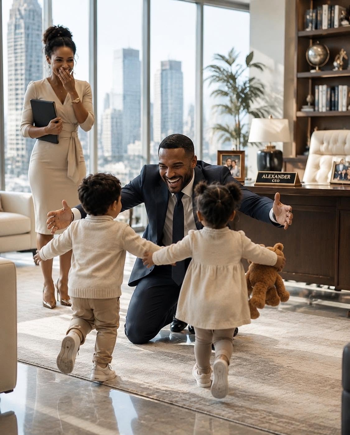 THE BILLIONAIRE WHO WAS TOLD HE COULD NEVER BE A FATHER—UNTIL TWO LITTLE BOYS RAN INTO HIS OFFICE SCREAMING “DADDY!” Alexander Sterling had spent seven years teaching himself not to flinch when people asked if he had children. At charity dinners, women in pearls would smile over candlelight and say, “A man like you must have a whole house full of kids.” At board meetings, investors would joke, “You build apps for parents better than any parent we know.” At Christmas parties, employees would bring toddlers in velvet dresses and tiny bow ties, and Alex would crouch down, shake their little hands, and pretend his chest wasn’t cracking open. He had become very good at pretending. At thirty-five, Alexander Sterling owned the top forty-two floors of Sterling Tower in Manhattan. His company made smart-home technology, child-safety software, school communication apps, and family calendars used by millions of American parents who were always running late, always packing lunches, always trying to remember soccer practice and dentist appointments. He built tools for the life he had once wanted more than anything. A life doctors told him he would never have. The accident had happened three years earlier on a rain-slick highway outside Greenwich. His parents died before the ambulance arrived. Alex survived after six surgeries, two months in the hospital, and one conversation with a specialist who used a gentle voice to deliver a sentence that destroyed him more quietly than the crash ever could. “Mr. Sterling, I’m sorry. The injuries are permanent. Biological fatherhood is extremely unlikely.” Extremely unlikely. That was how rich people were told “never.” After that, Alex stopped dating seriously. He stopped going home before midnight. He stopped imagining a nursery in his penthouse or a child’s hand in his on the first day of kindergarten. He became precise, controlled, untouchable. Then, on an ordinary Tuesday morning, while he was reviewing a quarterly report that meant absolutely nothing compared to what was about to happen, his assistant’s voice trembled through the intercom. “Mr. Sterling?” Alex looked up from the papers on his desk. Margaret Wells had worked for him for nine years. She had handled angry senators, nervous celebrities, security breaches, acquisition leaks, and one drunken tech founder who tried to climb the lobby fountain. Margaret did not tremble. “Yes?” “There’s… a situation downstairs.” “What kind of situation?” A pause. “Security is asking for you personally.” Alex frowned. “Why?” “There are two little boys in the lobby. They’re about seven. Twins, I think.” His pen stilled. “They say they’re here to see their father.” “Then call their father.” “Sir,” Margaret whispered, “they say their father is you.” The office seemed to tilt. Alex stared at the intercom, waiting for the punchline. Waiting for logic to return. Waiting for Margaret to say it was a prank, a misunderstanding, a publicity stunt by some tabloid that had finally run out of actresses to invent for him. Instead, she said, “They know things, Mr. Sterling.” His voice dropped. “What things?” “They know about the scar on your right side from the accident. They know about the little star-shaped birthmark on your left shoulder. One of them said his mama told him you have it.” Alex stood so quickly his chair rolled backward and struck the wall. “Where are they?” “Main lobby.” The elevator ride down lasted forty seconds. It felt like crossing a lifetime. Impossible, he told himself. It is impossible. He had been reckless in his twenties, but never careless. Then came the accident, and after that, certainty. The medical records were locked in his private files. No one outside his family and doctors knew the full truth. Yet when the elevator doors opened, he saw them immediately. Two boys sat side by side on the white leather bench beneath the Sterling Industries logo. Same dark hair. Same navy jackets. Same small sneakers swinging above the marble floor. And the same eyes. His eyes. Clear blue. Watchful. Too old for their little faces, but bright with hope. One boy clutched a wrinkled envelope. The other had his hand wrapped protectively around a small backpack strap. The entire lobby had fallen silent. Receptionists stared. Security guards looked uneasy. Employees hovered near turnstiles, pretending not to watch. Then the boys saw Alex. Their faces lit up like sunrise. “Daddy!” They ran. Before Alex could breathe, before he could stop them, before he could decide whether this was a miracle or a disaster, both boys wrapped their arms around his legs with the desperate certainty of children who had crossed a whole world to find someone. “We found you,” one of them said into his suit pants. “Mama said you’d be tall,” the other breathed, looking up. “She said you’d look serious but you wouldn’t be mean.” Alex’s hands hovered uselessly over their heads. He had negotiated billion-dollar mergers without blinking. But two little boys calling him Daddy in front of half his company left him unable to form a sentence. He lowered himself slowly to one knee. “What are your names?” he asked. The boy with the envelope answered first. “I’m Lucas.” The other lifted his chin. “I’m Noah.” “We’re twins,” Lucas added. “Mama said we came as a surprise.” Noah nodded gravely. “A really big surprise.” A sound escaped Alex that almost broke into a laugh and a sob at once. “Who is your mother?”  (I know you’re all very curious about the next part, so if you want to read more, please leave a