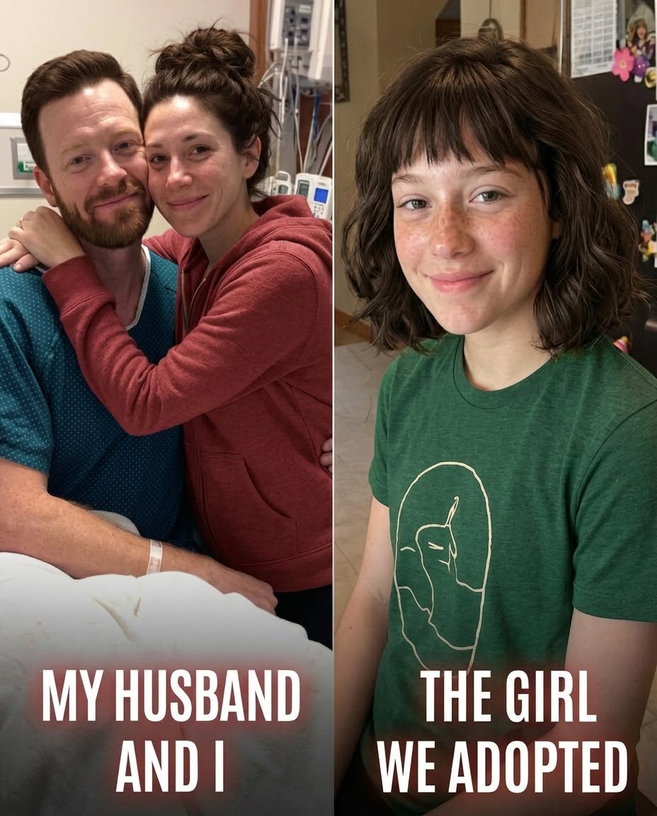 I adopted a sixteen-year-old girl because it was my d:y:ing husband’s final request. But one day after his funeral, she appeared in my bedroom doorway and said quietly, “It’s time you learned who your husband really was.”  David and I had been married for fifteen years.  We had two children and a kind of love that remained soft and familiar even after all that time.  He would warm my side of the bed before I climbed beneath the covers.  He reached for my hand instinctively whenever we sat together.  I believed I knew every part of him.  Then the doctor spoke the words that destroyed the life we had built.  “Stage four. There is no treatment that can cure it. We can only make him comfortable.”  After that, David seemed to fade a little more each day.  His body weakened.  His voice became quieter.  Even his smile appeared increasingly difficult to hold.  But I soon realised the illness was not the only thing troubling him.  Some nights, I woke to find him staring at the ceiling.  There was fear in his eyes.  And something else.  Guilt.  Whenever I asked what was wrong, he would squeeze my hand and insist that he was simply tired.  Then one evening, he reached into the drawer beside his bed and handed me an old photograph.  A teenage girl stared at the camera with a solemn expression.  She looked about sixteen.  “Her name is Grace,” David whispered. “I need you to adopt her before I die.”  For several seconds, I could not speak.  My hands became cold around the photograph.  “Who is she?” I finally asked. “David, is this your daughter?”  He closed his eyes as though the question caused him pain.  “I’ll explain everything,” he said. “But first, please bring her into our family.”  Most people would probably have demanded answers before agreeing.  Some might have refused completely.  But David was dying, and I loved him too deeply to deny what could be his final request.  Grace arrived a few days later with a worn backpack over one shoulder and a plastic shopping bag containing nearly everything she owned.  I welcomed her into the house, but I could not stop watching her.  Every expression.  Every familiar gesture.  Every time she looked at David.  I searched her face for some resemblance to him, wondering whether my husband had been hiding another child from me throughout our marriage.  Our children accepted Grace almost immediately.  She helped prepare dinner.  She assisted them with homework.  She sat with David when I needed to rest.  Whenever she entered his room, something changed in him.  His exhausted features softened.  His eyes brightened.  For a few minutes, he looked almost like the man he had been before the diagnosis.  Still, it was obvious that the two of them shared a secret.  Grace frequently entered David’s bedroom and shut the door.  Their voices remained low enough that I could not understand what they were saying.  One afternoon, I passed the hallway and heard Grace crying on the other side of the wall.  When I later questioned David, he gave me the same answer he always did.  “Later,” he whispered. “You’ll understand everything later.”  Two weeks after Grace moved into our home, David died at the hospital.  The funeral passed in a blur of flowers, condolences, and faces I could barely recognise through my grief.  The following day, I was sitting alone in our bedroom when Grace appeared in the doorway.  She looked pale and frightened.  “There’s something I have to tell you,” she said. “You don’t know who your husband truly was.”  I stared at her.  “What are you talking about, Grace? David was buried yesterday. Whatever this is, can’t it wait?”  She slowly reached behind her back.  When I saw what she was holding, every muscle in my body tightened.  “No,” she whispered. “It cannot wait.”  She stepped into the room and closed the door behind her.  “David made me promise that I would tell you the truth—but only after he was gone.”  Full story in the first comment.