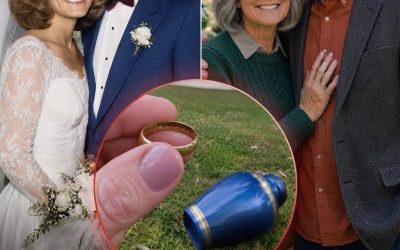My husband of forty years passed away while visiting his daughter overseas—but when I opened his urn to scatter his ashes, something fell into the grass and revealed a secret I never could have imagined.  After four decades together, I had always believed the hardest moment of my life would come with Frank beside me, my hand holding his as he took his final breath.  Instead, I lost him through a phone call from thousands of miles away.  Frank had traveled abroad to visit Claire, his daughter from his first marriage. She had lived there for years, and their relationship had been strained for a long time, but recently they had started reconnecting.  I was actually the one who encouraged him to make the trip.  Six days after he arrived, Claire called me sobbing.  Frank had collapsed that morning.  By the time paramedics reached him, it was already too late.  He was gone.  My immediate reaction was to book the first flight available.  But Claire talked me out of it.  She explained that the hospital procedures were complicated and that there was nothing I could do by traveling there. She promised she would take care of everything herself, including the cremation, and send her father home to me.  So I stayed.  Two weeks later, a package was delivered to my house.  Inside was a pale-blue ceramic urn.  Blue had always been Frank’s favorite color.  The second I saw it, I held it against my chest and cried until I had nothing left.  Years earlier, Frank and I had made a promise.  Whoever died first would have their ashes scattered beneath the old willow tree beside the lake where we had first met.  It took me nearly another month before I could finally bring myself to honor that promise.  One quiet morning, I carried the urn to the lake.  I sat beneath the willow branches with it resting in my lap and spoke to Frank as though he were still beside me.  I told him everything I wished I had said before he left.  Then I finally lifted the lid.  Inside was a sealed plastic bag containing his ashes.  My hands were shaking as I carefully removed it.  That was when I heard something small hit the ceramic bottom of the urn.  A tiny object dropped into the grass beside my shoe.  I bent down and picked it up.  My entire body went cold.  It was Frank’s wedding ring.  I recognized every scratch and worn edge on that band.  He had worn it for forty years.  He used to joke that the only person who was ever allowed to take it off his finger was me.  But Claire had specifically told me that Frank had been cremated while still wearing it.  My hands began trembling even harder.  Then I noticed something else.  There were words engraved inside the ring.  That made no sense.  Frank’s wedding band had never contained an inscription before his trip.  I tilted it toward the morning sunlight.  Three words had been carved into the metal.  DON’T BELIEVE HER.  For several seconds, I forgot how to breathe.  Her.  Only one woman had been with Frank during the final days of his life.  Claire.  I didn’t call my stepdaughter.  I didn’t tell her I had opened the urn.  And I certainly didn’t mention the warning hidden inside Frank’s wedding ring.  Instead, two days later, I packed a suitcase and boarded a flight to the country where Claire lived.  As far as she knew, I was still thousands of miles away, grieving alone in my house.  She had no idea I was coming.  And when I quietly reached her home and saw what was happening inside…  I finally understood why Frank had made sure that warning reached me.  Full story in the first comment 👇