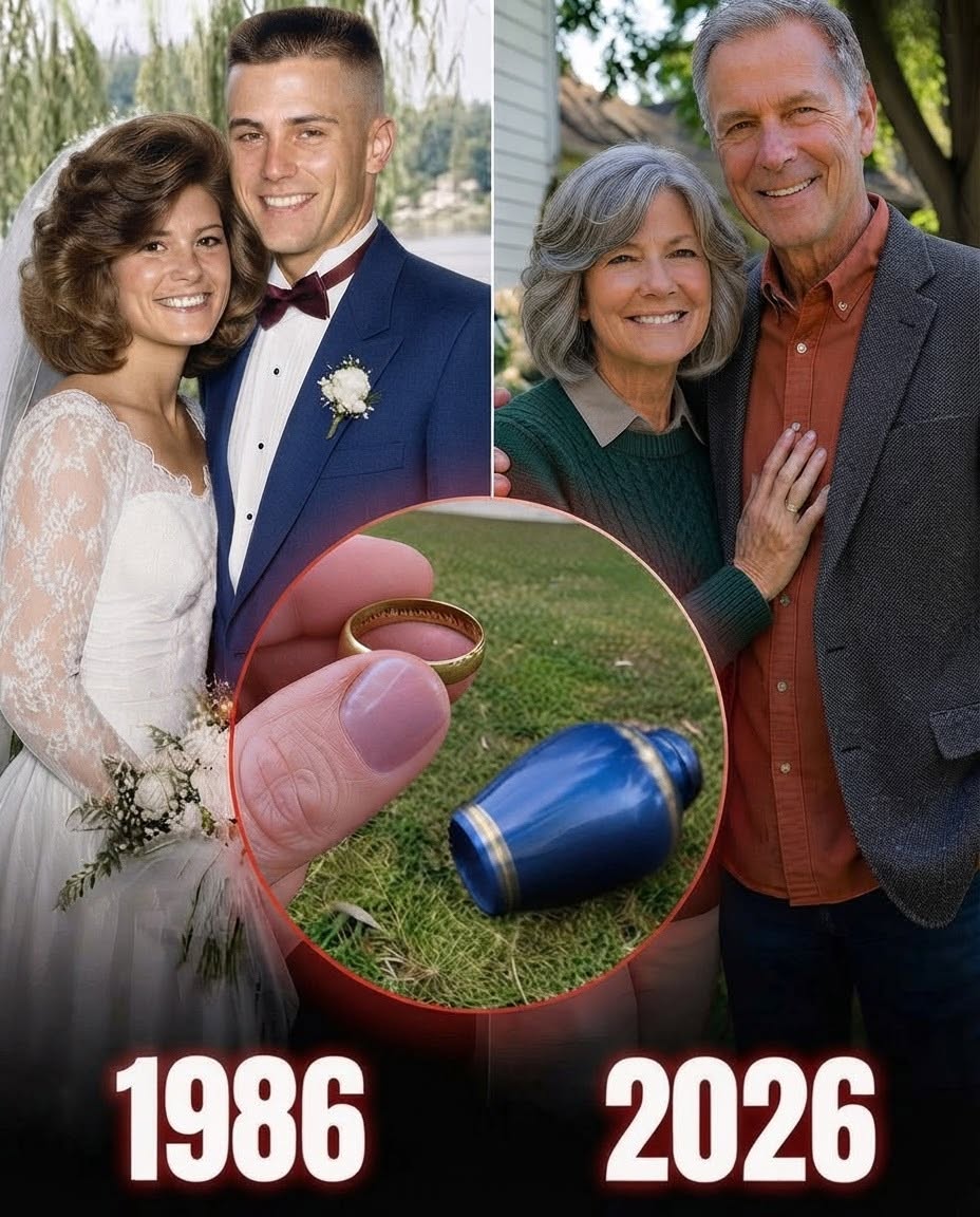 My husband of forty years passed away while visiting his daughter overseas—but when I opened his urn to scatter his ashes, something fell into the grass and revealed a secret I never could have imagined.  After four decades together, I had always believed the hardest moment of my life would come with Frank beside me, my hand holding his as he took his final breath.  Instead, I lost him through a phone call from thousands of miles away.  Frank had traveled abroad to visit Claire, his daughter from his first marriage. She had lived there for years, and their relationship had been strained for a long time, but recently they had started reconnecting.  I was actually the one who encouraged him to make the trip.  Six days after he arrived, Claire called me sobbing.  Frank had collapsed that morning.  By the time paramedics reached him, it was already too late.  He was gone.  My immediate reaction was to book the first flight available.  But Claire talked me out of it.  She explained that the hospital procedures were complicated and that there was nothing I could do by traveling there. She promised she would take care of everything herself, including the cremation, and send her father home to me.  So I stayed.  Two weeks later, a package was delivered to my house.  Inside was a pale-blue ceramic urn.  Blue had always been Frank’s favorite color.  The second I saw it, I held it against my chest and cried until I had nothing left.  Years earlier, Frank and I had made a promise.  Whoever died first would have their ashes scattered beneath the old willow tree beside the lake where we had first met.  It took me nearly another month before I could finally bring myself to honor that promise.  One quiet morning, I carried the urn to the lake.  I sat beneath the willow branches with it resting in my lap and spoke to Frank as though he were still beside me.  I told him everything I wished I had said before he left.  Then I finally lifted the lid.  Inside was a sealed plastic bag containing his ashes.  My hands were shaking as I carefully removed it.  That was when I heard something small hit the ceramic bottom of the urn.  A tiny object dropped into the grass beside my shoe.  I bent down and picked it up.  My entire body went cold.  It was Frank’s wedding ring.  I recognized every scratch and worn edge on that band.  He had worn it for forty years.  He used to joke that the only person who was ever allowed to take it off his finger was me.  But Claire had specifically told me that Frank had been cremated while still wearing it.  My hands began trembling even harder.  Then I noticed something else.  There were words engraved inside the ring.  That made no sense.  Frank’s wedding band had never contained an inscription before his trip.  I tilted it toward the morning sunlight.  Three words had been carved into the metal.  DON’T BELIEVE HER.  For several seconds, I forgot how to breathe.  Her.  Only one woman had been with Frank during the final days of his life.  Claire.  I didn’t call my stepdaughter.  I didn’t tell her I had opened the urn.  And I certainly didn’t mention the warning hidden inside Frank’s wedding ring.  Instead, two days later, I packed a suitcase and boarded a flight to the country where Claire lived.  As far as she knew, I was still thousands of miles away, grieving alone in my house.  She had no idea I was coming.  And when I quietly reached her home and saw what was happening inside…  I finally understood why Frank had made sure that warning reached me.  Full story in the first comment 👇