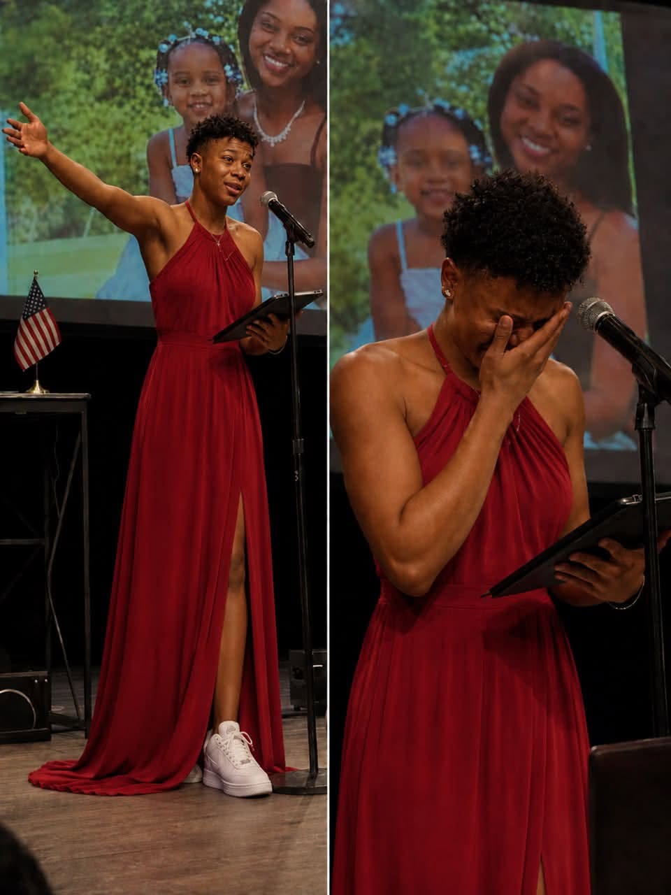 My Son Walked Across the Graduation Stage in a Bright Red Dress While the Auditorium Giggled — He Did It for Me. And I Begged Him Not To The whispering started the moment he stepped onstage. Then the giggles spread backward, row by row, through the auditorium. “What is wrong with that guy?” a voice muttered from the back, not even trying to be quiet about it. Callum didn’t flinch. He shook the principal’s hand, took his diploma, and turned to face six hundred people laughing at him. I sat in the third row, the only person there who understood exactly why. Callum had a twin sister, Iris. Inseparable their whole lives. A few months before graduation, she got sick. Fast, aggressive, impossible to plan around. She died three weeks before the ceremony they were meant to walk across that stage together. Three days before she passed, she pulled him into her hospital room alone and gave him something small, wrapped in a letter. She asked him to promise her one thing. His father refused to attend once he heard the plan. His closest friend stopped answering his texts. The school called, gently suggesting something “more appropriate.” He wore it anyway. Now he was walking straight toward me, up the center aisle, past every whispering face in that room. He stopped in front of my seat. “This is for you,” he said. “Both of you.” He reached into the dress, pulled something small into view. And the second I saw it, the entire auditorium disappeared. If you want to read the full story, type OK in the comments below